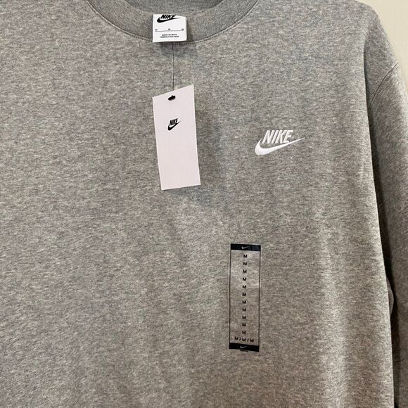 Nike Crewneck Sweatshirt Men’s Medium Gray Fleece Pullover NWT Swoosh Logo - Picture 3 of 8